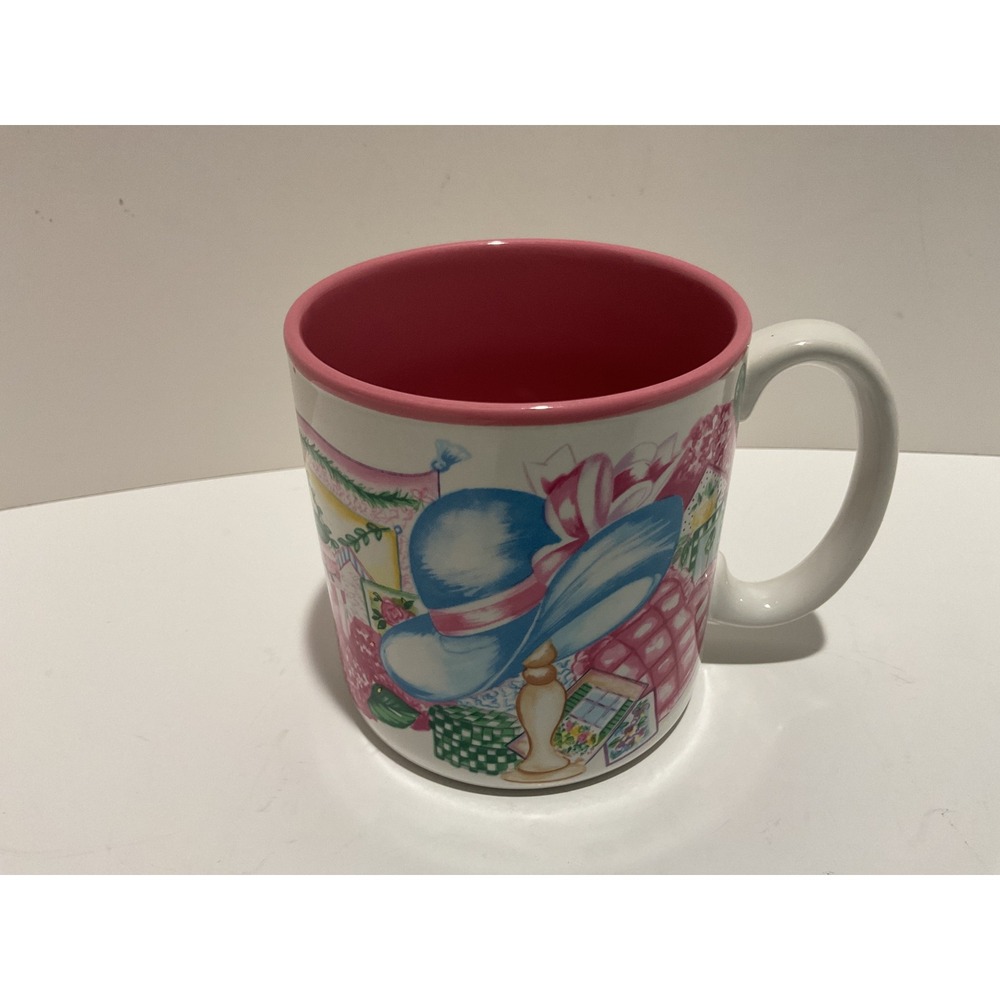 Flowers Inc Balloons Pink Blue Hat‎ Floral Ceramic Coffee Mug Cup Made in Korea